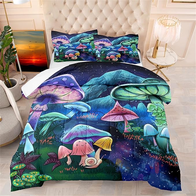 Mushrooms Comforter Set for Room Mushrooms Comforter Set for Bedroom, Twin Size