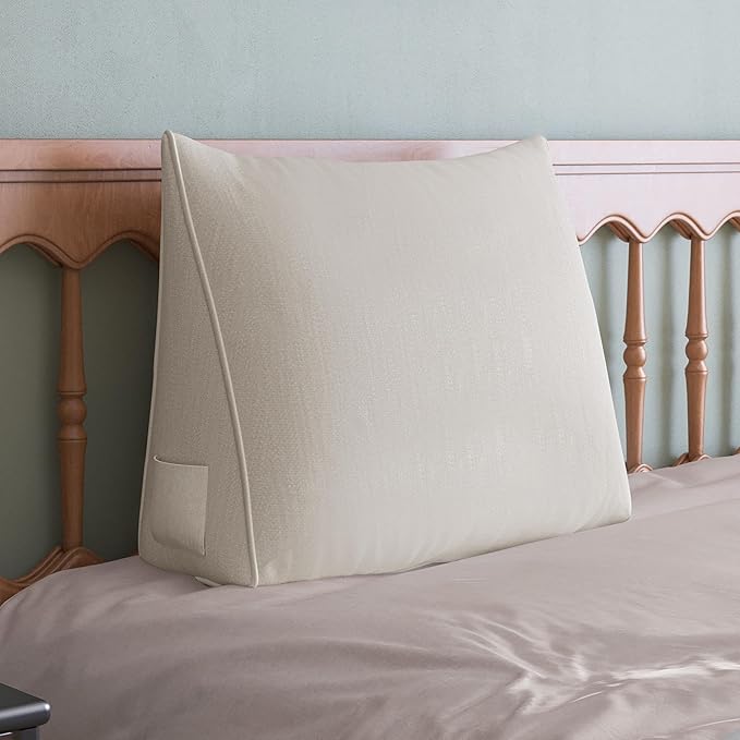 WOWMAX Back Pillow for Bed Sitting up-Bed Wedge Pillow Back Support Pillows for Bed & Sofa Couch, 85% Linen 15% Cotton Blend, White