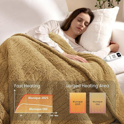 Heated Blanket Electric Blanket Full - Fast Heating Blanket Throw Double Sided Sherpa Ultra Soft Cozy with 10 Heating Levels & 2-10 Hours Auto Off, Mashine Washable, 72 x 84 Inches, Camel