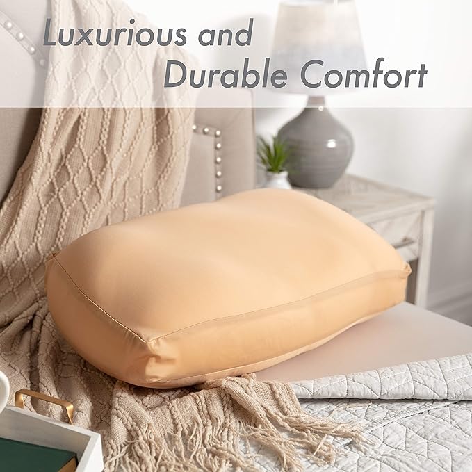 Cover Only for Premium Microbead Bed Pillow, Large Extra Smooth - Ultra Comfortable Sleep with Silk Like Anti Aging Cover 85% Spandex/ 15% Nylon Breathable, Cooling Barely Beige