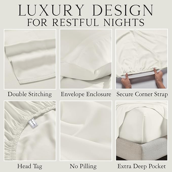 KARISSA MAE Cooling Bamboo Viscose Cal King Sheet Set | 100% Organically Grown | 18” Deep Pocket | Silky, Soft, & Hypoallergenic | with Organizer Band & Elastic Corner Straps [Ivory]