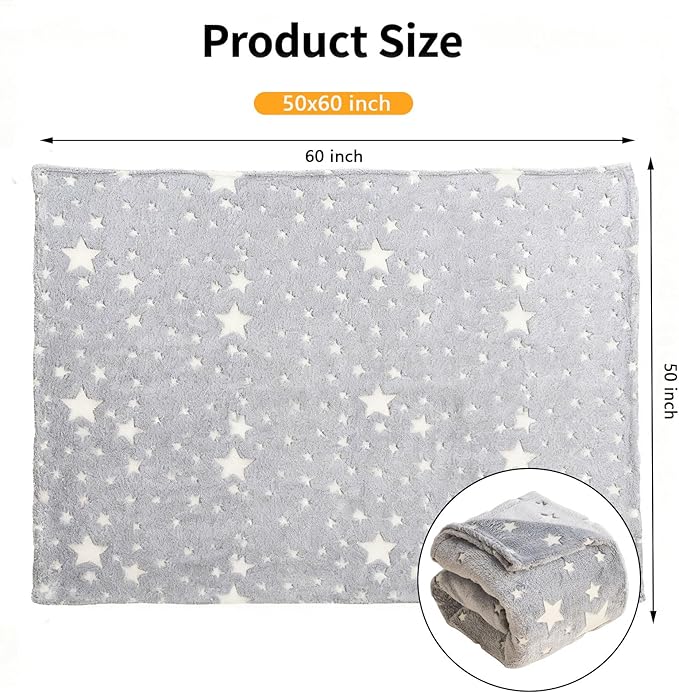 Glow in The Dark Blanket,Toddler Blankets for Boys, 60 x 50in Stars Throw Blanket Toys, Kids Blankets, for 1-10 Year Old Girl Easter Christmas Birthday Thanksgiving