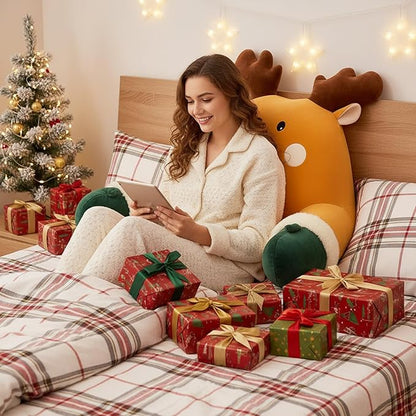 Breling Christmas Reading Pillows Reindeer Pillow Gifts for Bed Sitting up, 30" x 19.7" Large Backrest Cushion with Arms Back Support for Reading Rest Sit up on Couch Sofa Floor