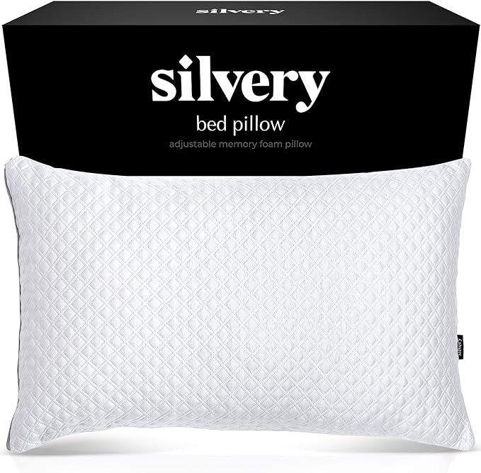 Silvery Memory Foam Bed Pillow - Patent-Pending Self-Cleaning Technology™ for Hygienic Sleep - Cooling Hypoallergenic Adjustable Pillows for Side, Back & Stomach Sleepers