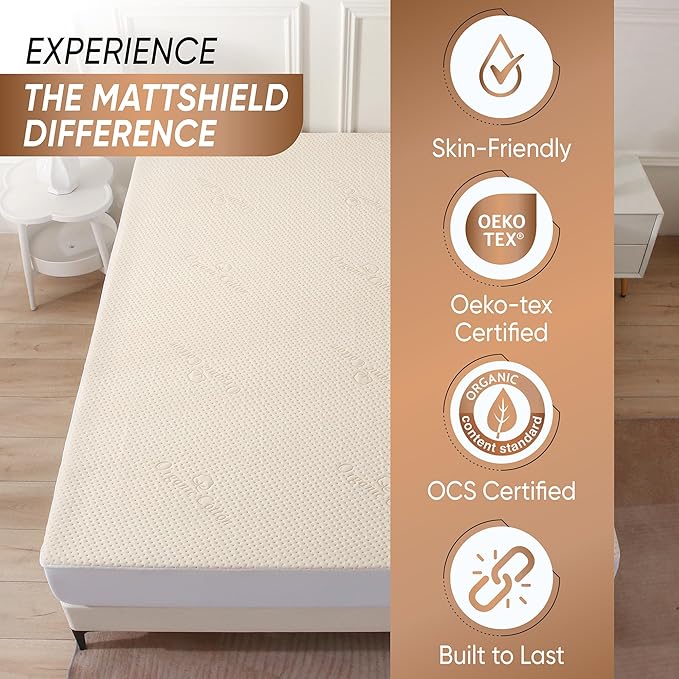 Luxury Waterproof Organic Mattress Protector Full - Organic Cotton Breathable Mattress Pad Cover - Premium 380 GSM Comfort - Deep Pocket - Jersey Cotton Skirt - Fitted Design