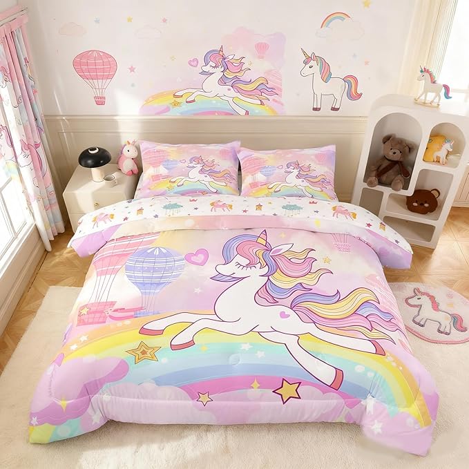 Bodhi Girls Queen Comforter Set for Kids,Unicorn Bedding Sets Queen Size with Sheets,Unicorn Comforter Set,Girls Bedding Sets 5 Piece