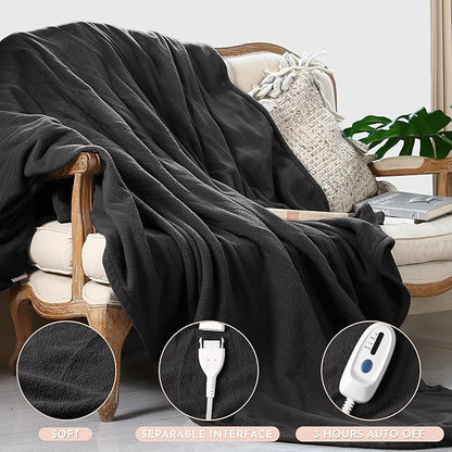 Electric Heated Blanket Queen Size 84"x90" Microplush Cover Blanket 4 Heat Settings & 10 Hours Auto Off, Cozy & Breathable, Warm All Night, Iron Grey