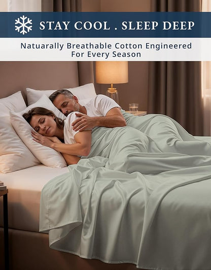 100% Egyptian Cotton King Size Sheets Set – Silky Sateen Weave for Winter Sleep Comfort, Buttery Soft & Durable Christmas Sheets King Size, Snug Fit 15" Deep Pocket, Hotel Comfort at Home - Mineral