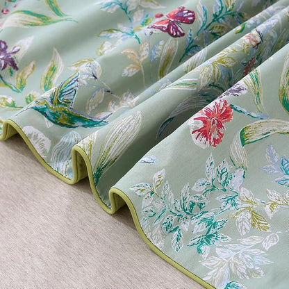 URBONUR 100% Cotton Duvet Cover Set Twin Size 3 Piece Green Floral Butterfly Printed Bedding Set, Soft and Breathable Comforter Cover Sets, Twin Size