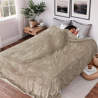 Heated Electric Blanket Queen Size 84''x90'', Dual Controller Soft Flannel with 10 Heat Settings 1-12 Hour Auto Off Large Blanket for Bed - Light Brown