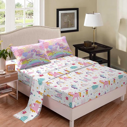 Bodhi Girls Queen Comforter Set for Kids,Unicorn Bedding Sets Queen Size with Sheets,Unicorn Comforter Set,Girls Bedding Sets 5 Piece