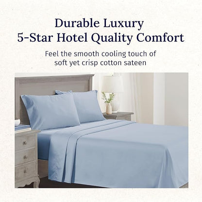 California Design Den - Luxury Full Size Sheet Set - 100% Cotton, 600 Thread Count Deep Pocket Full Size Bed Sheets, Cooling Hotel-Quality Sheets with Sateen Weave - Blue