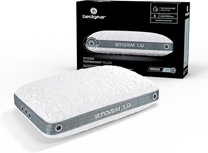 Bedgear Storm Performance Pillow – 1.0 - Cooling Bed Pillow for Hot Sleepers - Medium Firmness Pillow for All Sleep Positions, Washable & Removable Cover - 20" W x 26" L x 5.25" H