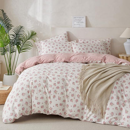 Jane yre King Duvet Cover Set Floral Soft Brushed Microfiber Crinkle Gauze 3 Pieces King Bedding Garden Style Flower Pattern King Duvet Cover Floral with Zipper Closure, Luxury Breathable Comfy