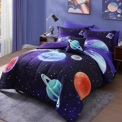 Kids Comforter Set Full Size for Boys, Rocket Bedding Sets, 4 Pieces Bed in A Bag with 1 Comforter, 1 Decor Pillow, 2 Pillow Shams