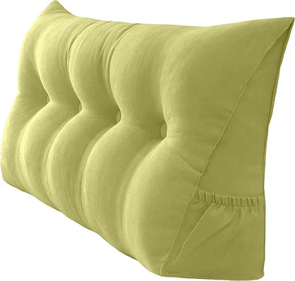 Triangular Reading Bed Rest Pillow Large Bolster Cushion Headboard Backrest Wedge Pillow with Removable Cover and Two Large Side Pockets (Lime, 47 x 8 x 20 inches)