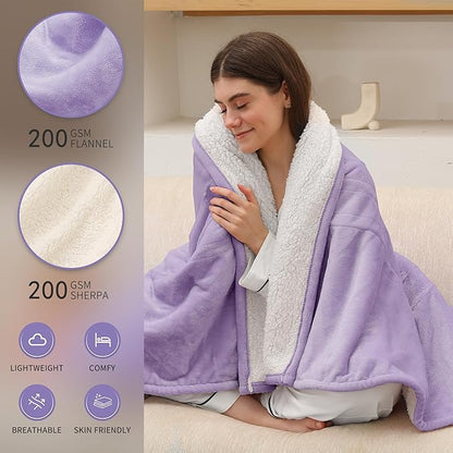 ESTINGO Electric Heating Blanket Full Size, Heated Electric Blanket with 6 Heating Levels & 1-10 Hours Auto Off, Washable Plush Heated Blanket for Bed Camping Office 72" x 84", Lavender Violet