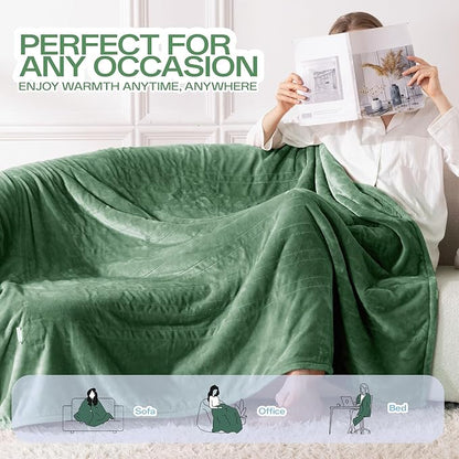 Electric Blanket Heated Twin Size-62" x 84" Heated Blanket with 8 Heat Levels & 10 Hours Auto Off, Fast Heating Flannel Blankets Machine Washable with ETL & FCC Certified, Green