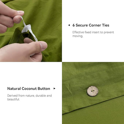 JELLYMONI Christmas Duvet Cover Cal King Size - Avocado Green Comforter Cover with Button 100% Washed Cotton 3PCS Breathable Soft Solid Bedding Set Duvet Cover 104×98in & 2 Pillowcases (NO Comforter)