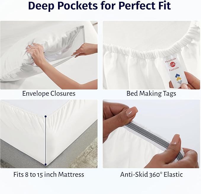 California Design Den Full Size Sheets Set - Certified 100% Egyptian Cotton Percale Sheets Full Size with Deep Pockets, Lightweight, Crisp, Durable Luxury Bedding Set - Ivory