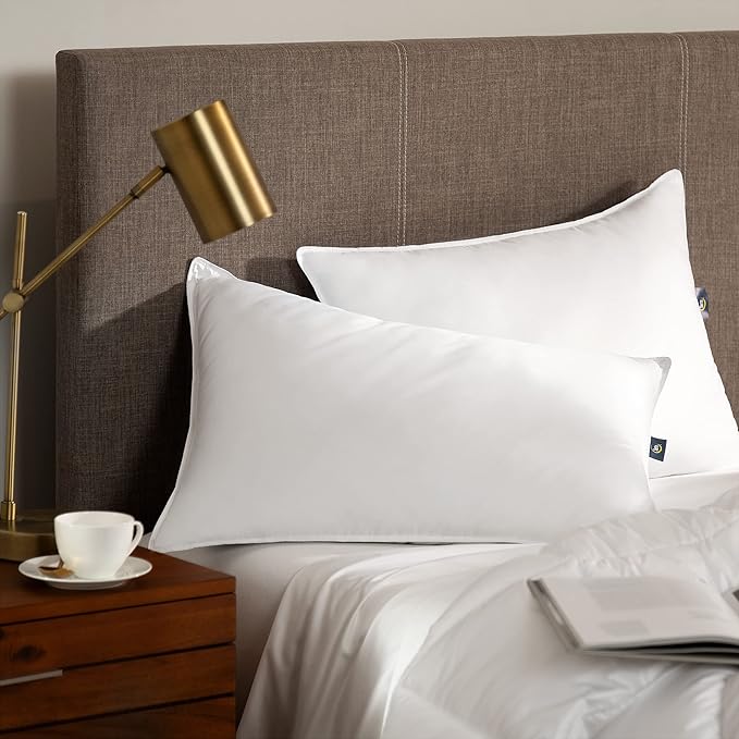 Serta Down Illusion Soft Hypoallergenic Medium/Firm Bed Pillows for Side, Stomach or Back Sleepers (2 Pack), King, White