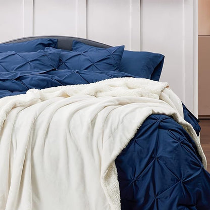 Bedsure GentleSoft Sherpa Fleece Blankets Queen Size for Bed - Thick and Warm Throw for Women and Men, Soft Fuzzy Plush Queen Blanket for Winter, Cream, 90x90 Inches