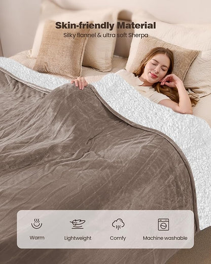 Electric Blanket King- Soft Heating Blanket, Dual Control & 9 Heat Levels, 10H Timer, Soft Flannel to Sherpa, Fast Heating Electric Throw, Machine Washable, Gift for Mom, Dad, 90"x100" Camel