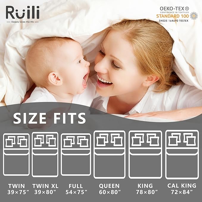 Ruili Waterproof Mattress Protector - Soft Breathable Noiseless Waterproof Cover, Machine Washable - Stretchable Fits 8-18" Deep Pockets (Full Size)