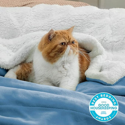 Bedsure GentleSoft Sherpa Fleece Throw Blanket Twin Size for Couch - Thick and Warm Throw for Women and Men, Soft Fuzzy Plush Twin Blanket for Winter, Washed Blue, 60x80 Inches