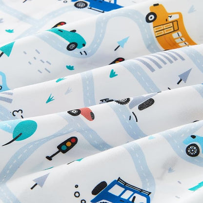 Mooreeke Bed in a Bag for Kids Boys Teens, 6 Pieces Twin Size Comforter Bed Set with Shams, Sheet Set and Decorative Toy Pillow, Cars White Super Soft Microfiber Kids Comforter Bedding Set
