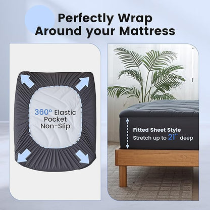 Waterproof Mattress Pad Full, Quilted Fitted Full Mattress Topper, Five-Layers Noiseless Mattress Protector Cover with 8"-21" Deep Pocket, Machine Washable, Grey, 54x75