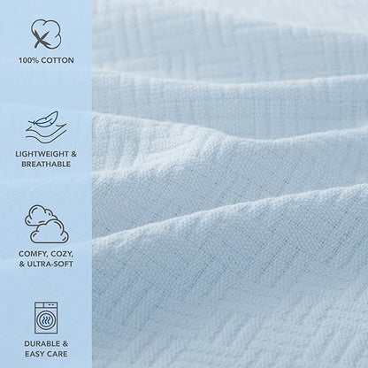 Arkwright Basket Weave Throw Blanket - Case of 4-100% Ringspun Cotton All Season Throws, Luxury Hotel Quality, Soft on Skin, Breathable, 300 GSM for Bed, Sofa, and Chair, 50 X 70 in, Blue