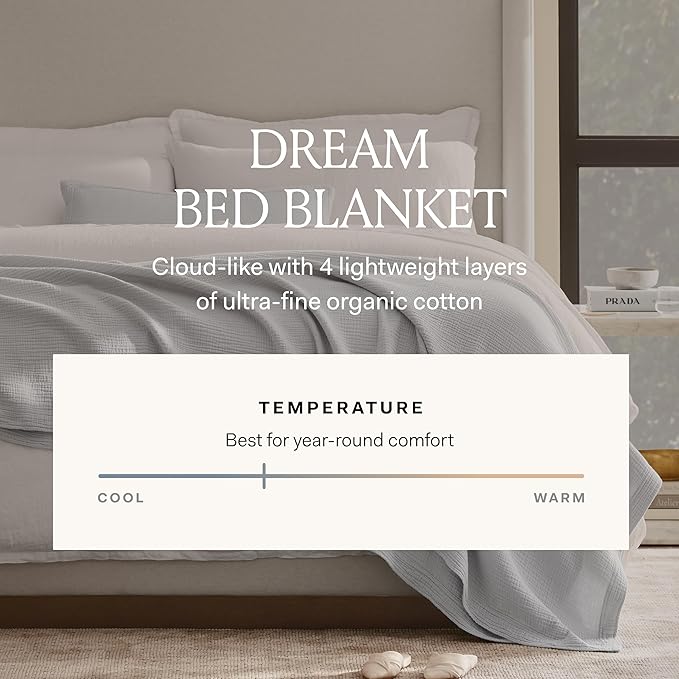 BOLL & BRANCH Dream Bed Blanket - Full/Queen, Mist - Luxury 100% Organic Cotton - Soft, Lightweight and Breathable - Cloud-Like Touch