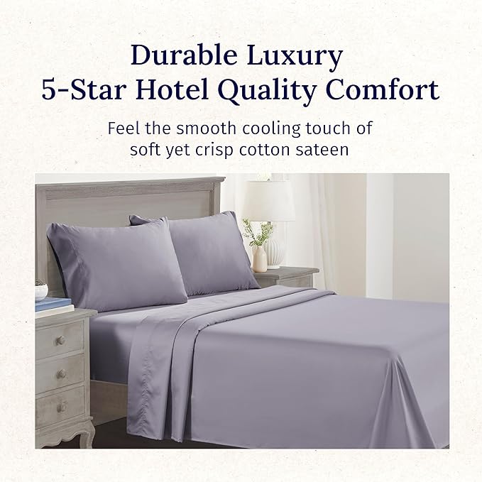 California Design Den Luxury Twin Sheet Set - 100% Cotton, 600 Thread Count Deep Pocket Twin Sheets, Soft Hotel-Quality Bedding with Sateen Weave - Lavender