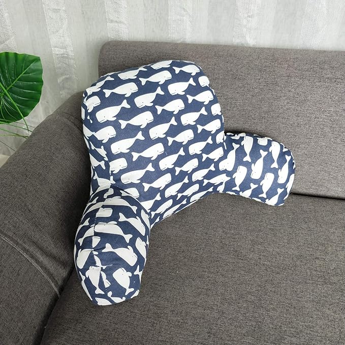 Bohemian Printed Reading Pillow with Support Arms Soft Bed Rest Pillows Back Support Cushion for Kids Reading Watching TV Sitting Up in Bed (20"×15"×8",Whale)
