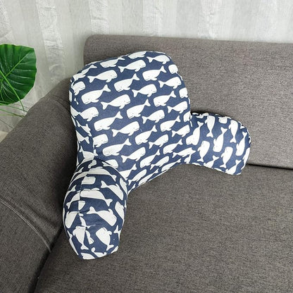 Bohemian Printed Reading Pillow with Support Arms Soft Bed Rest Pillows Back Support Cushion for Kids Reading Watching TV Sitting Up in Bed (20"×15"×8",Whale)