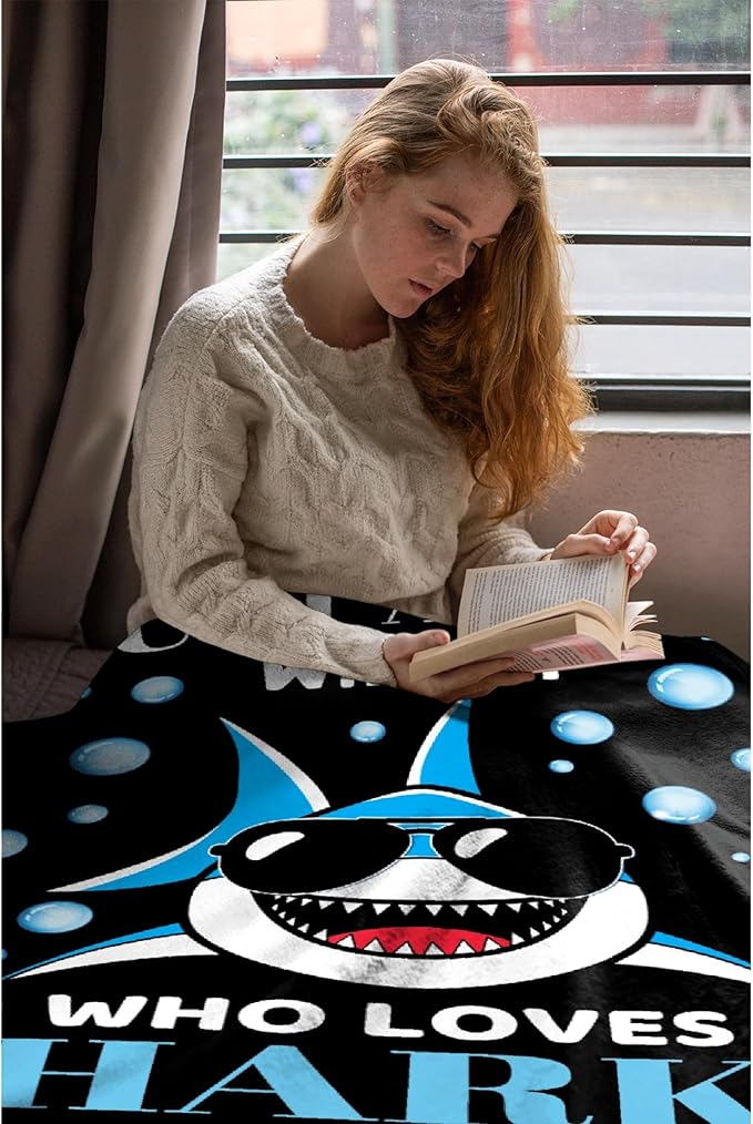 Custom Just A Boy Who Loves Sharks Blankets Gifts for Kids Adult On Bed Sofa,Personalized Premium Flannel Blankets for Birthday Christmas Thanksgiving All Season Use 50''x 60'' -M