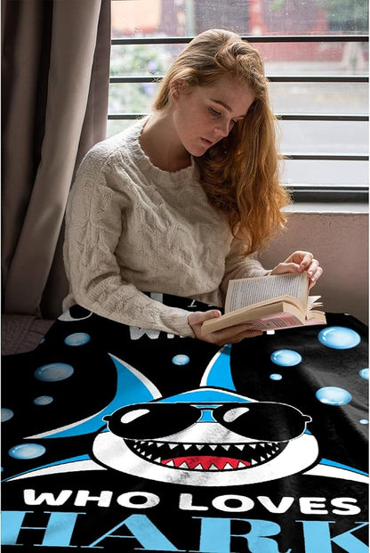 Custom Just A Boy Who Loves Sharks Blankets Gifts for Kids Adult On Bed Sofa,Personalized Premium Flannel Blankets for Birthday Christmas Thanksgiving All Season Use 50''x 60'' -M