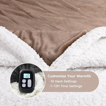Electric Heated Blanket Full Size - 72"x84", Soft Flannel Heating Blanket, 10 Heating Levels, 1-12 H Auto Shut Off, Breathable Warm and Washable for Bed, Light Brown