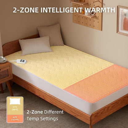 Bwarm Premium Multi-Zone Electric Heated Mattress Pad Twin Size, 39" x 75", 9 Heat Settings, 1-12 Hours Auto Off, Individual Body and Feet Settings, Removable Comfort Layer, Machine Washable