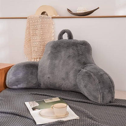 Aimuan Reading Pillow Bed Rest Pillow with Arms Rabbit Fur Cushion for Adults Teens Incline Rest Sitting up & Sleeping Snoring Pillow with Pregnancy Lumbar Back Support (Standard, Grey)
