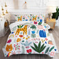 Kids Cute Cat Comforter Set Full Size 3Pcs Cartoon Pet Rainbow Giraffe Fishing Bedding Set Lovely Animal Parrot Flower Quilt Bed Set for Children Girls Boys Room Decor