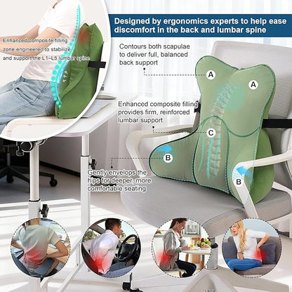 Lumbar Support Pillow for Lower Back Pain Relief – Multi-Functional Ergonomic Lumbar Cushion, Reading Pillow for Office Chair, Car Seat & Sofa,Olive Green