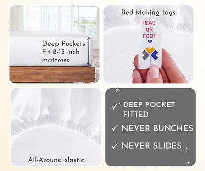 California Design Den 2-Pack Twin XL Sheet Sets Cotton - 400 Thread Count 100% Cotton Sateen - Soft, Breathable Sheets, 2 Sets of Deep Pocket Bed Sheets - Bright White