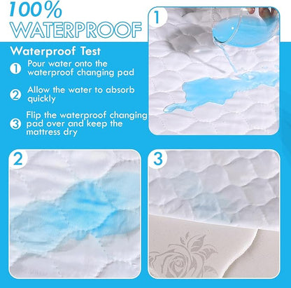 King Size Bed Pads (2 Pack) - 34"x76" Washable Waterproof Mattress Protector Underpads, Reusable Tuckable Incontinence Pads for Adults Kids with 21" Wings