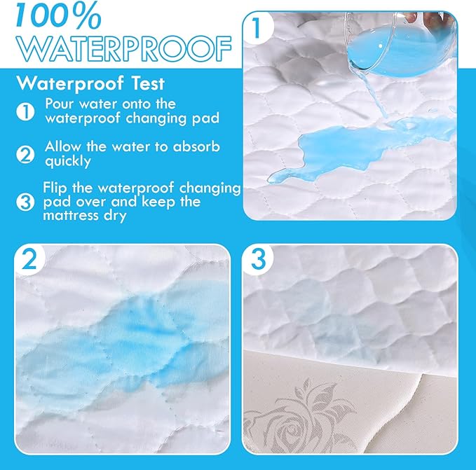 Queen Size Bed Pads - 34"X60" Washable Waterproof Mattress Protector Underpads, Reusable Tuckable Incontinence Pads for Adults Kids with 21" Wings
