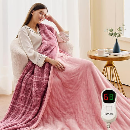 Heated Electric Blanket Queen Size - 84"x90" Flannel Heating Blanket with 10 Heating Levels & 5 Time Settings Over-Heat Protection, Winter Warmer for Adults with ETL Certification（Pink）