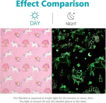 QSTEHEML Unicorns Glow in The Dark Blanket for Girls,Unicorns Gifts for Girls Age 3 4 5 6 7 8 9 10 11 12 Year Old, Soft Throw Blanket for Kids Girls- Christmas Birthday Bedroom Decor 50"×60"