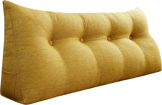 13 lbs Thickened Headboard Pillow Wedge Pillow Headboard Reading Pillow Bed for Comfortable Backrest Reading Triangular Pillow with Side Pocket Backrest Pillows for Sitting in Bed Yellow Full