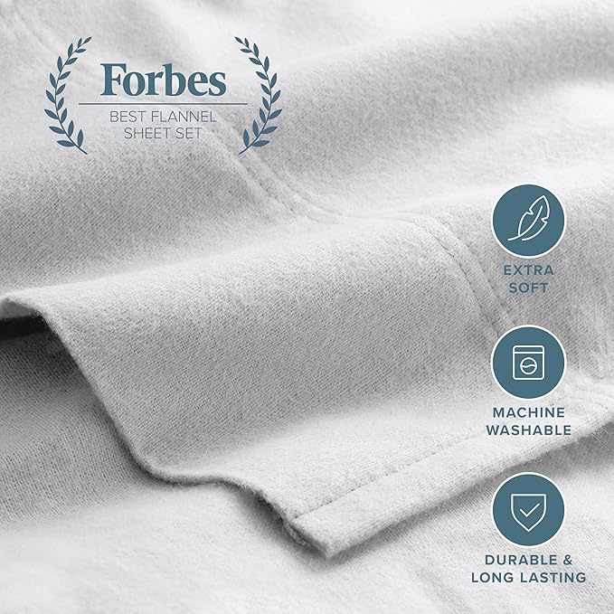 Bare Home Flannel Sheet Set 100% Cotton, Velvety Soft Heavyweight - Double Brushed Flannel - Deep Pocket (Full, Cloud Grey)